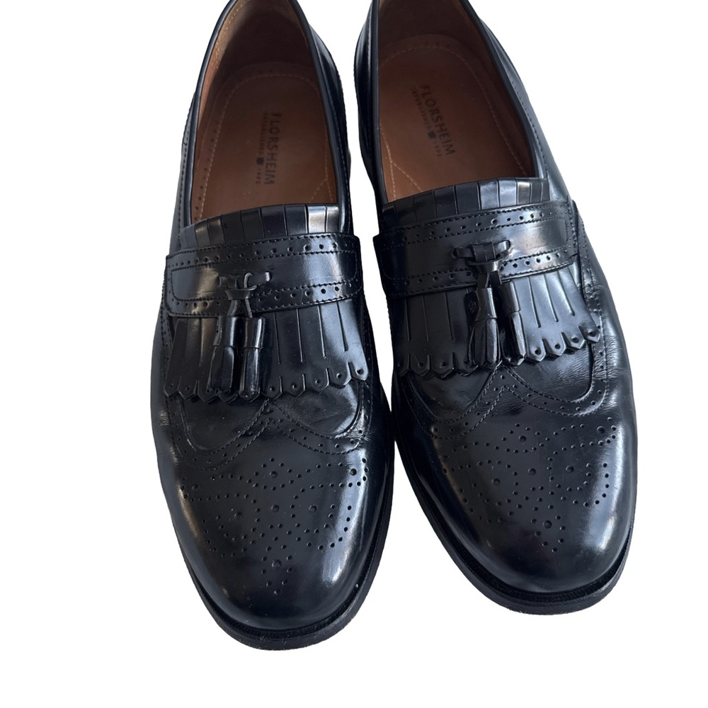 FLORSHEIM Loafer Shoes Men’s 10 D Tasseled Fringe Brogue Black Leather Dress